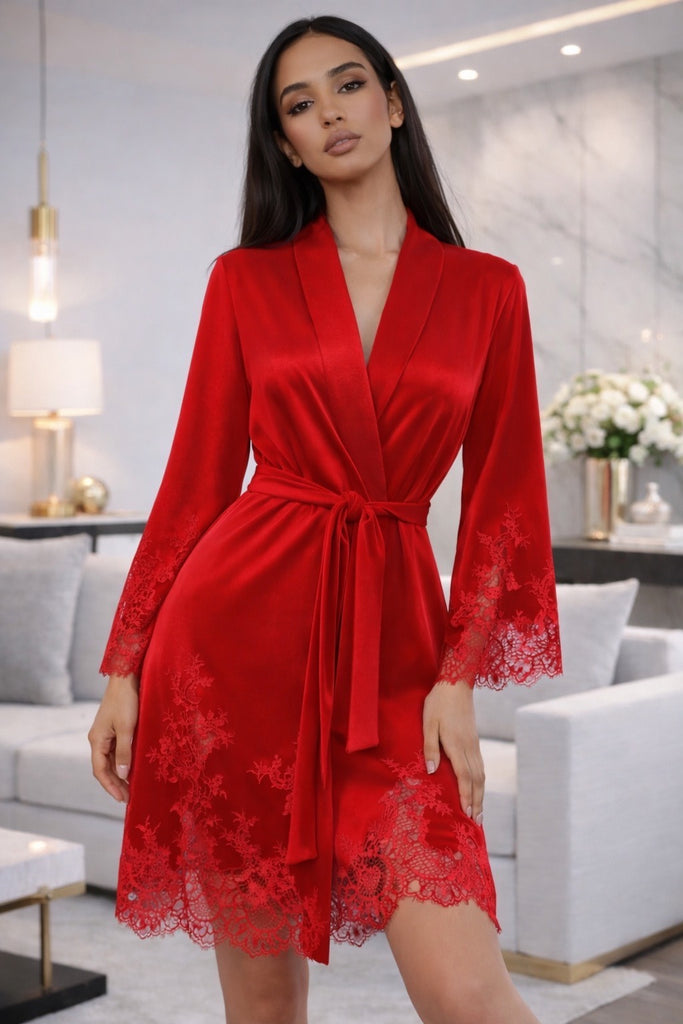 Madeleine червоний короткий велюровий халат