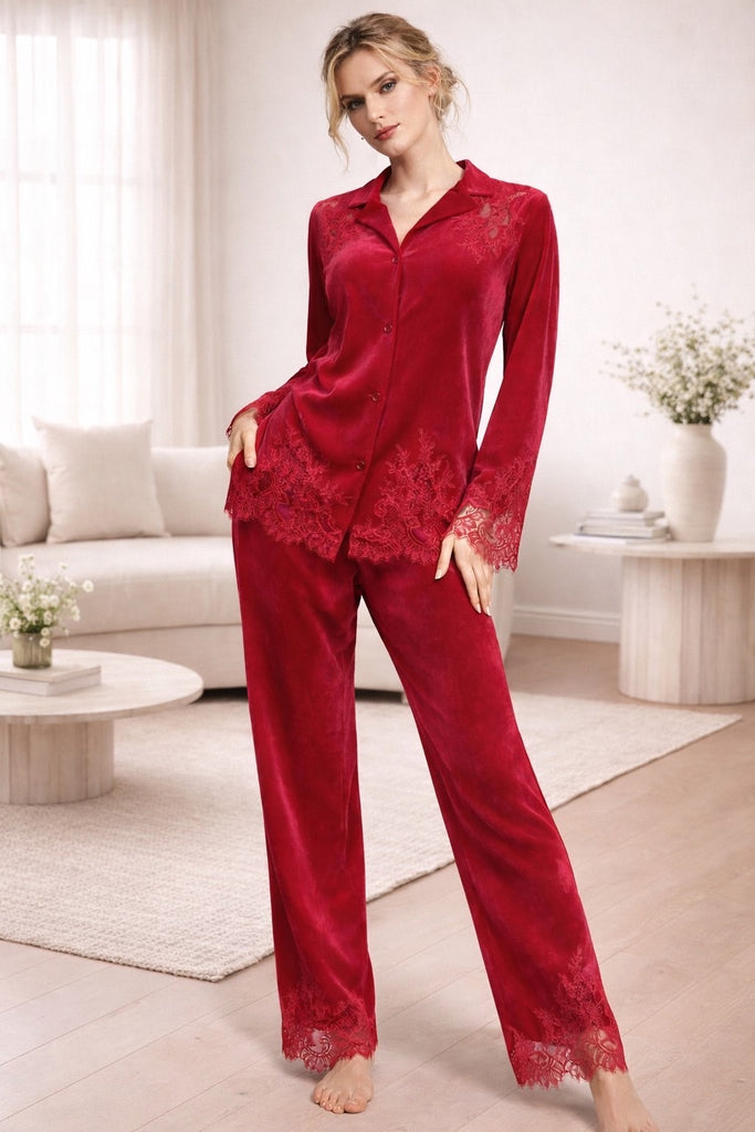 Sofia червоний велюровий піжамний костюм