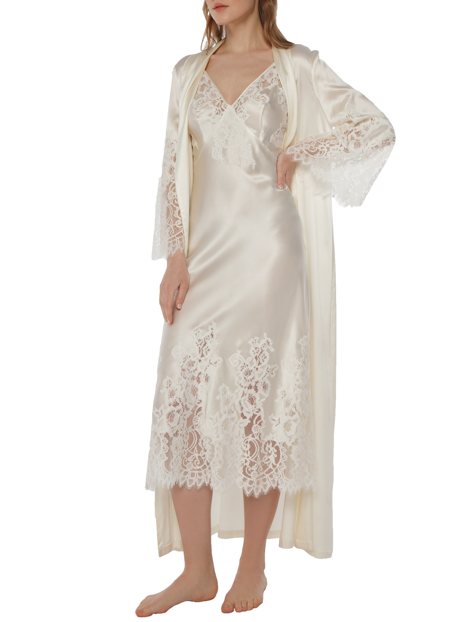 Suavite Midi Silk Nightdress And Robe