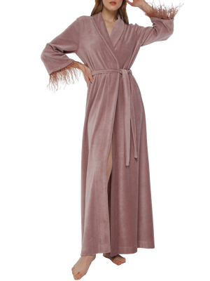 Julie длинный халат велюровый с перьями Limited edition