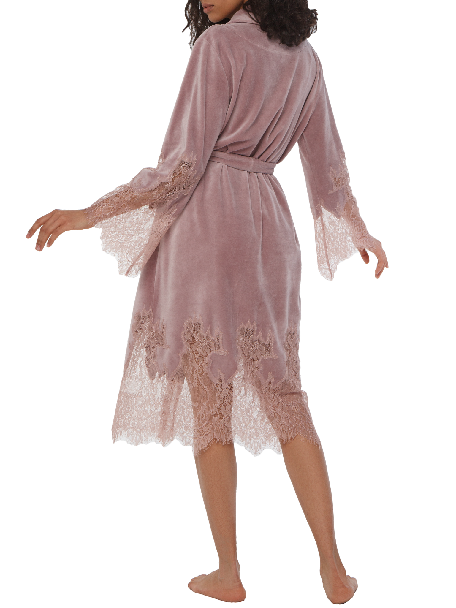 Marielle короткий халат велюровый с кружевом Limited edition