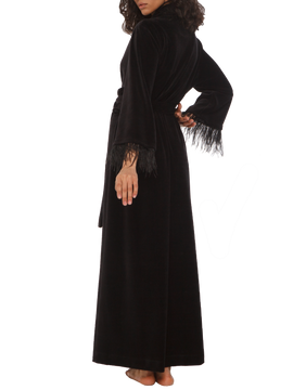 Julie длинный черный халат велюровый с перьями Limited edition