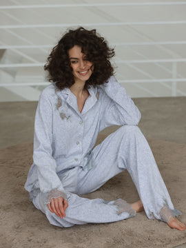 Sofia серый велюровый пижамный костюм