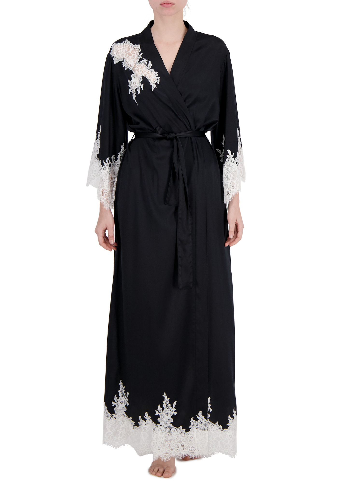 Natali длинный шелковый халат с кружевом