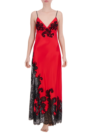 Carmen длинное шелковое платье-комбинация с кружевом