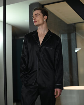 Шелковая мужская пижама черная 1-3-11