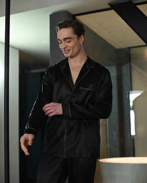 Шелковая мужская пижама черная 1-3-11